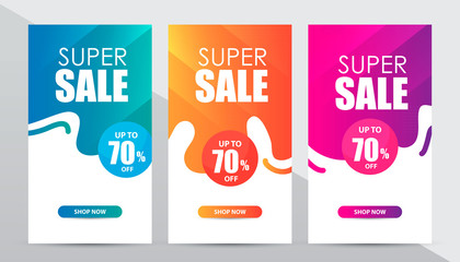 Set of social media sale design templates.  Modern concept sale banner, special offer 70% off. 