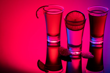 Tequila shot with salt and lemon
