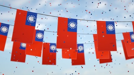Myanmar flags in the sky with confetti.