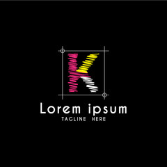 Letter hand drawing, sketch art font Logo vector design with square frame line art. business consulting concept. studio,room,art,group icon. Suitable for business, consulting group company