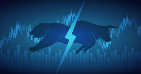 Naklejka premium Abstract financial chart with bulls and bear in stock market on blue color background