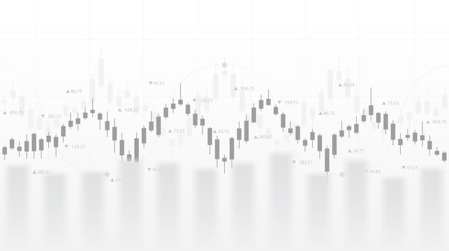 Abstract financial chart with candlestick graph in stock market on black and white color background