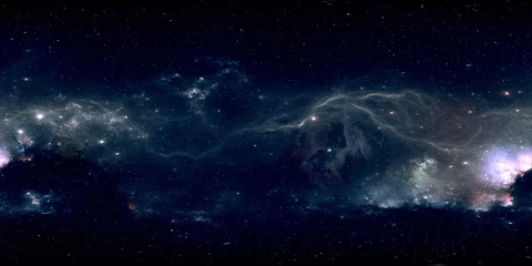 360-Grad-Raumhintergrund mit glühendem riesigem Nebel mit jungen Sternen, äquirechteckiger Projektion, Umgebungskarte. Sphärisches HDRI-Panorama. © Peter Jurik
