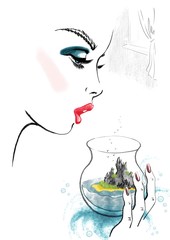 Woman and Island in Glass