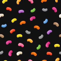 Jelly beans seamless pattern on black background