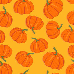 Vector Seamless Pattern of Cartoon Pumpkins