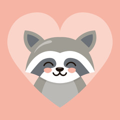 Blushing raccoon in a pink heart