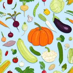 Vector Seamless Pattern of Cartoon Vegetables