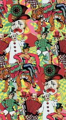 Seamless pattern inspired by an old circus.   Vector illustration. Suitable for fabric, wrapping paper and the like