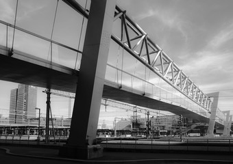 Bridge across the train tracks at the Barcode neighbourhood in Oslo, Norway