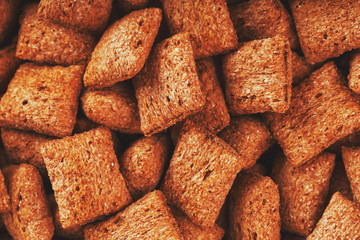 Chocolate pads, sweet breakfast cereal with chocolate filling. Full screen