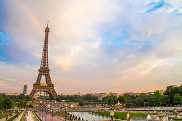 Fototapeta na wymiar Rainbow over Eiffel tower, Paris Best Destinations in Europe