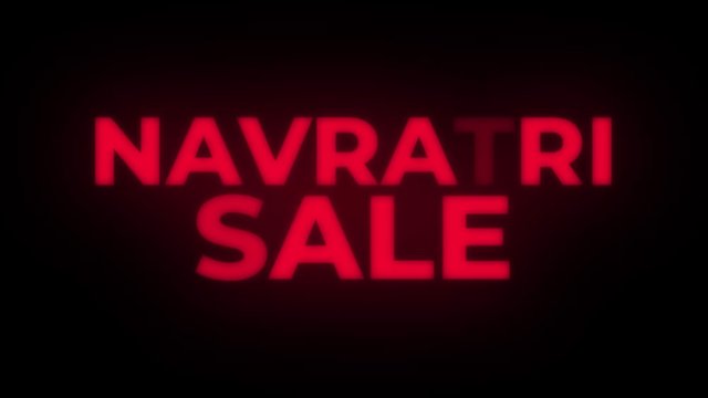 Navratri Sale Text Blinking Flickering Neon Red Sign Promotional Loop Background. Sale, Discounts, Deals, Special Offers. Green Screen and Alpha Matte