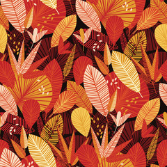 Colorful tropical leaves seamless pattern