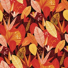 Deurstickers Oranje Kleurrijk tropisch bladeren naadloos patroon