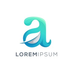 letter a icon with leaf negative space logo ready to use