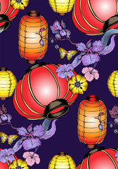 Chinese lanterns. Seamless pattern. Vector illustration. Suitable for fabric, wrapping paper and the like