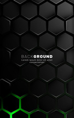 Vertical hexagon background. Gradient color light pattern with dark background technology style. Honeycomb. Vector illustration of light.