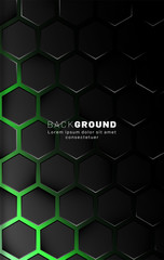 Vertical hexagon background. Gradient color light pattern with dark background technology style. Honeycomb. Vector illustration of light.