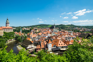 Naklejka na ściany i meble Beautiful view to tower and castle in Cesky Krumlov, Czech repub