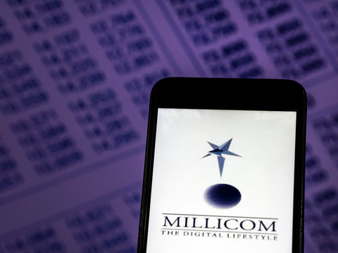Kiev, Ukraine, November 26, 2018, illustrative editorial.  Millicom International Cellular SA,l telecommunications and media company logo seen displayed on smart phone..