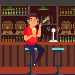 Man in bar flat vector illustration