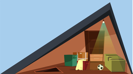 Attic cross section flat vector illustration