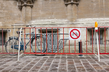 Fototapeta na wymiar bicycle parked in a place where it is forbidden to park bicycles