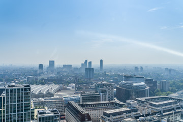 Beautiful aerial view of the city of London against blue sky