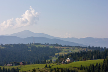 The majestic view of the beautiful mountains. Relaxing travel background. Tourist routes. Carpathians. Ukraine. Europe.
