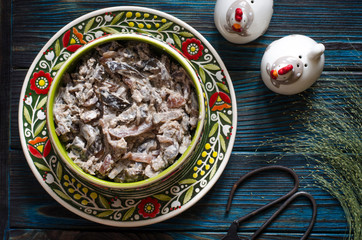 Eggplant and mushroom saute with onions and yogurt