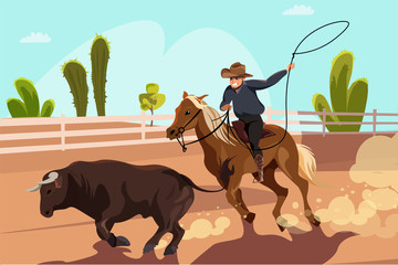 Rodeo competition flat vector illustration