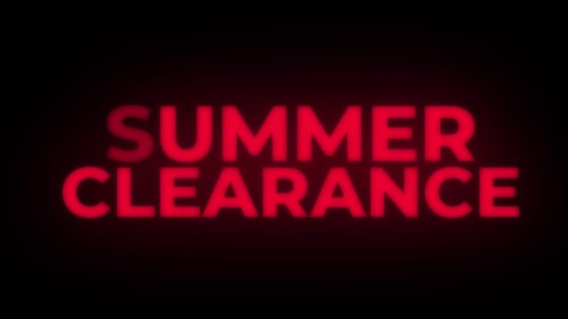 Summer Clearance Text Blinking Flickering Neon Red Sign Loop Background. Sale, Discounts, Deals, Special Offers. Green Screen and Alpha Matte