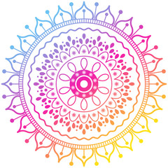 Gradient mandala round ethnic illustration. Purple , violet and yellow colors.