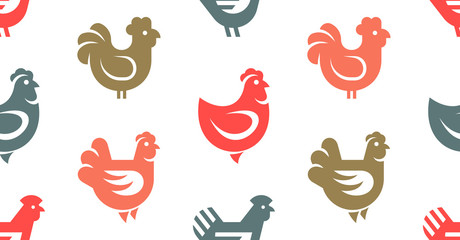 Seamless pattern with Hen, chicken logo. isolated on white background © Nataliia