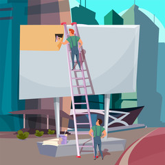 Billboard installation flat vector illustration