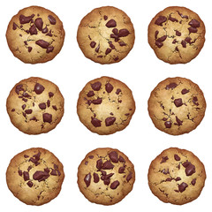 Chocolate chip cookies vector set