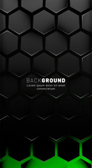 Vertical hexagon background. Gradient color light pattern with dark background technology style. Honeycomb. Vector illustration of light.