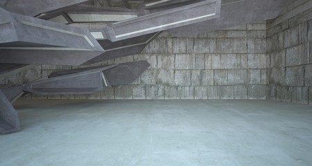 Abstract brown and beige concrete interior. 3D illustration and rendering.