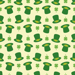 Seamless pattern with green hats and clovers