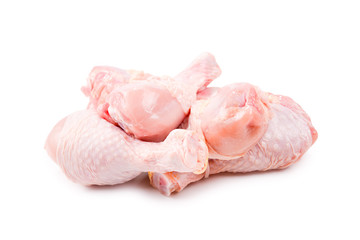Tasty raw chicken legs. Top view. Isolated on white