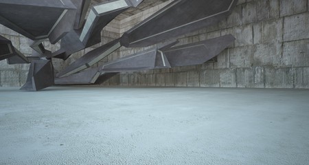 Abstract brown and beige concrete interior. 3D illustration and rendering.