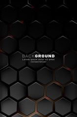 Vertical hexagon background. Gradient color light pattern with dark background technology style. Honeycomb. Vector illustration of light.