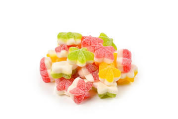 Juicy colorful jelly  stars sweets isolated on white. Gummy candies.