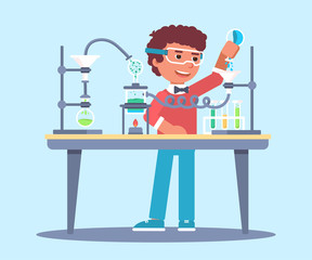 Student in laboratory flat vector illustration