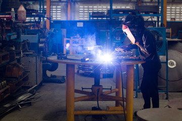 Industrial Worker at the factory welding