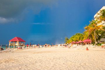 CANCUN, MEXICO - JULY 28, 2018. The beautiful Canún beach of Mexico during a sunny day.