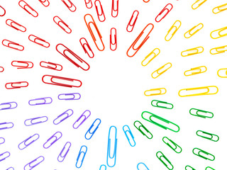 Radial Background of paperclips in rainbow colors