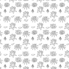 Sketch aloe vera seamless. hand drawn outline aloe pattern. Line vector natural background.