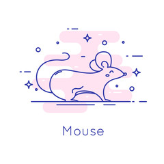 Cute mouse icon in thin line flat design. Vector card.